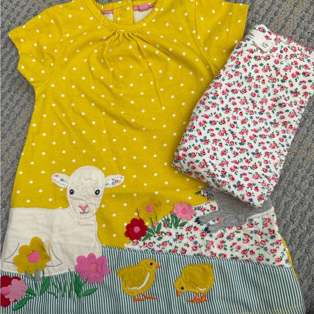 Mini Boden Yellow Lamb and Floral Set